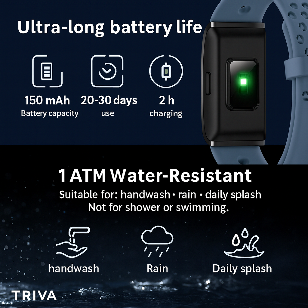 No-Screen Sports Fitness Bracelet — All-Day HR, SpO₂ & Blood Pressure (1ATM, 20–30-Day Battery)