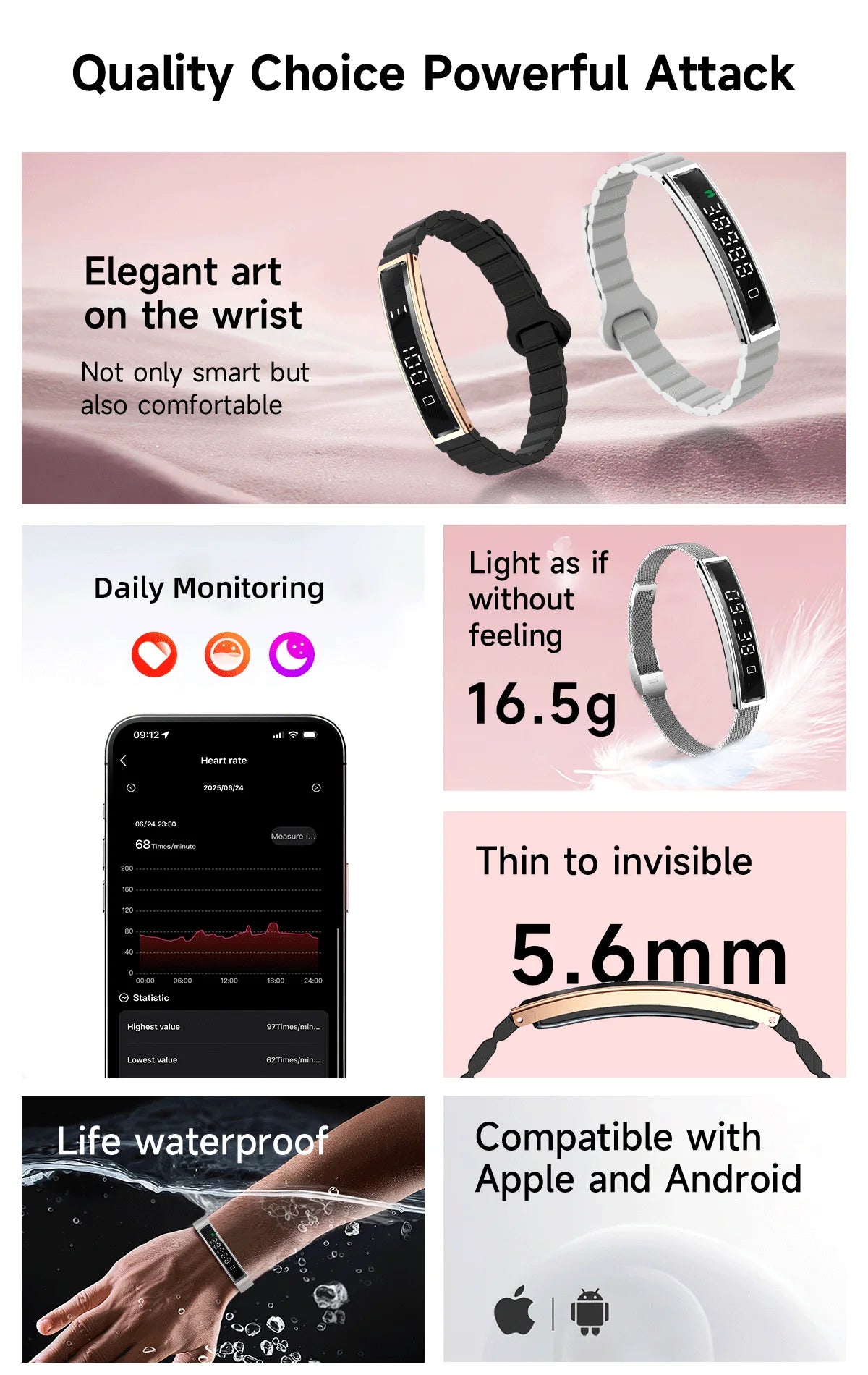 Ultra-Slim Smartwatch-Style Fitness Bracelet — HRV, SpO₂ & Sleep