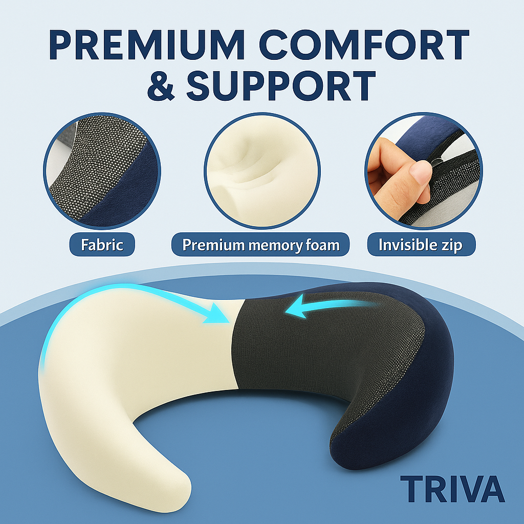 Almohada de viaje para el cuello de espuma viscoelástica TRVL+