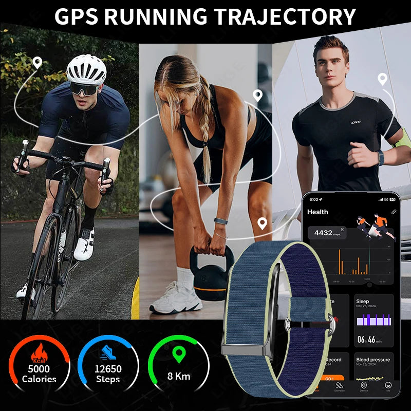 Training scenes with app showing phone-assisted GPS routes and activity stats
