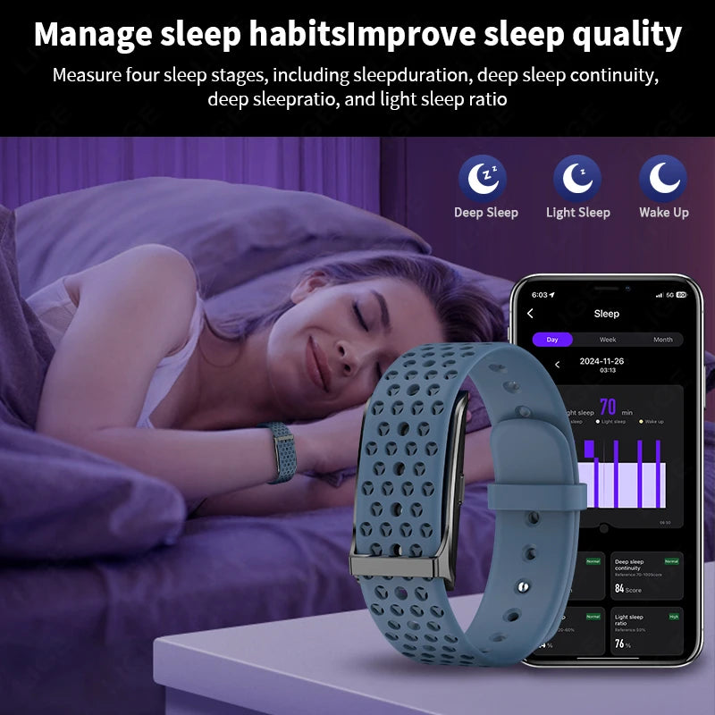 No-Screen Sports Fitness Bracelet — All-Day HR, SpO₂ & Blood Pressure (1ATM, 20–30-Day Battery)